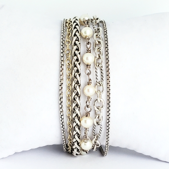 David Yurman Jewelry - DAVID YURMAN Multi Chain Pearl Bracelet with 18k Gold